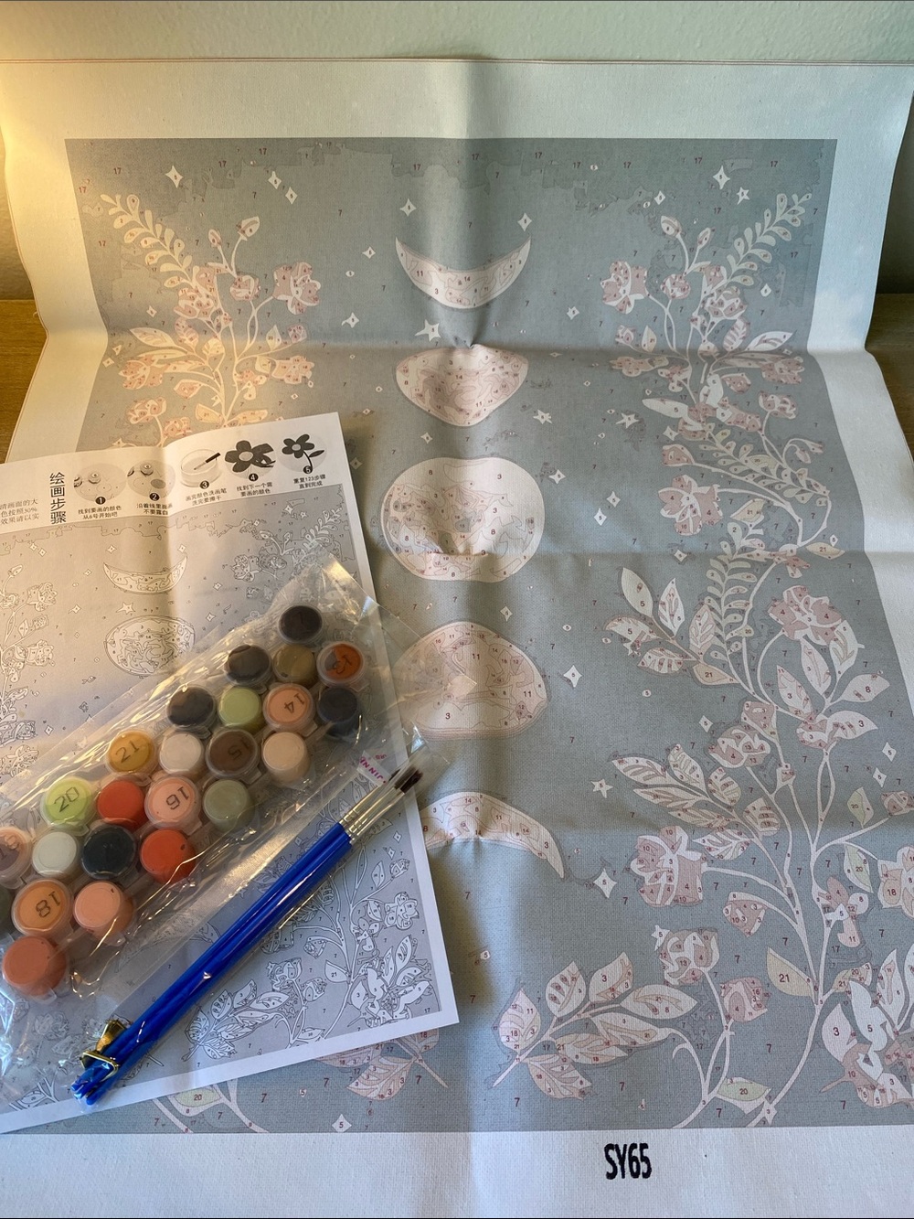 Paint-By-Number Canvas Set with Floral Moon Design in Gray & Blush